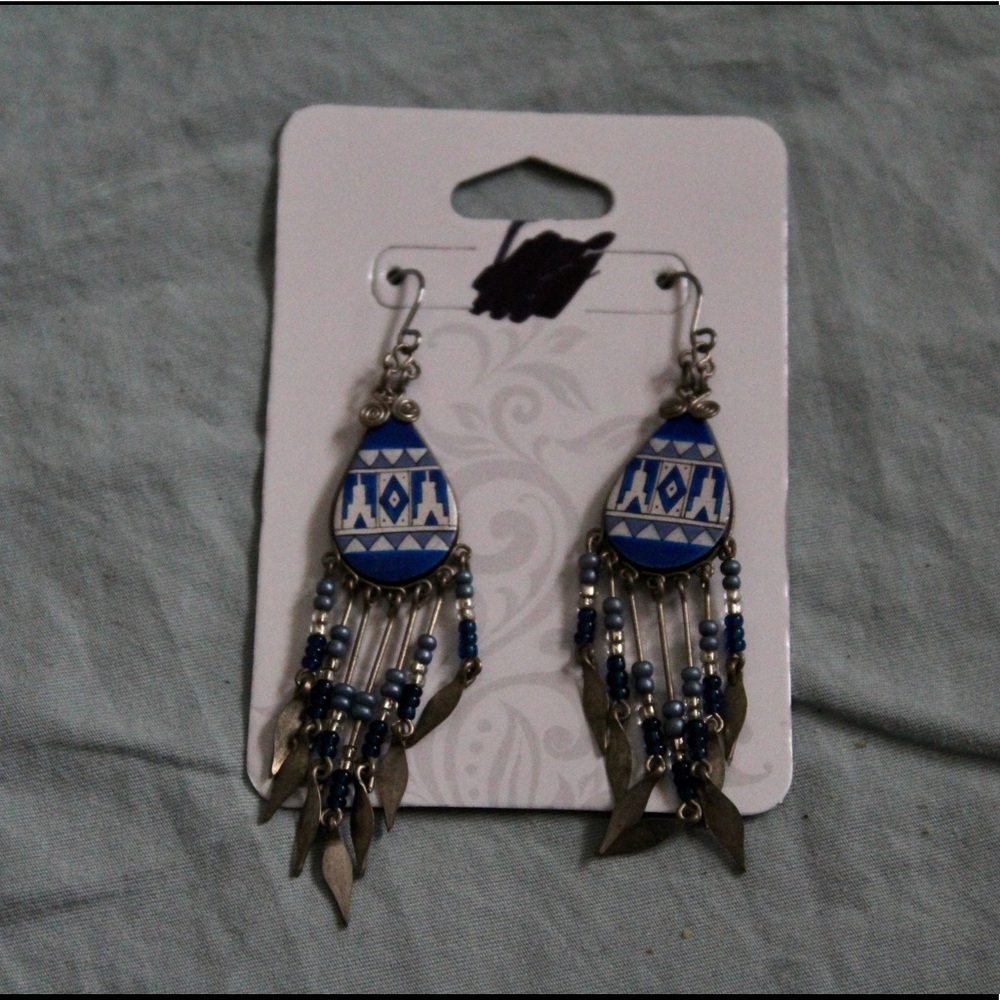 Vintage Blue Beaded Earrings